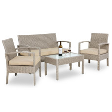 Polyrattan Lounge-Set | 4-tlg. | inkl. Auflagen | Creme